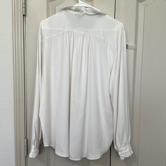 Ann Taylor silky cream long sleeve button down blouse - Picture 3 of 6